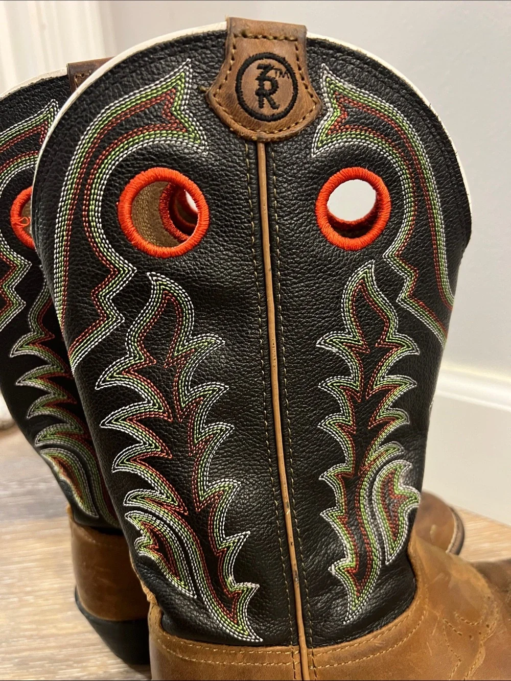 Tony Lama Kids Brown and Black Embroidered Cowboy Boots